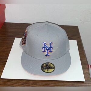 New Era New York Mets Orange UV 50th Patch Fresh Grey Size 7 1/8 Fitted Cap New